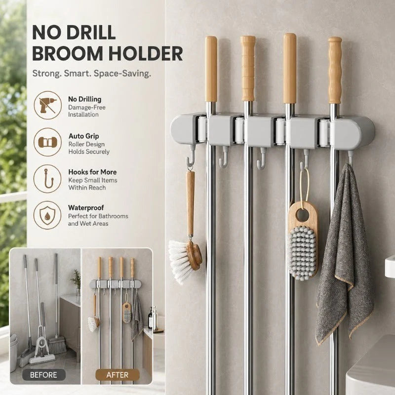 Drill-Free Wall Mop Holder