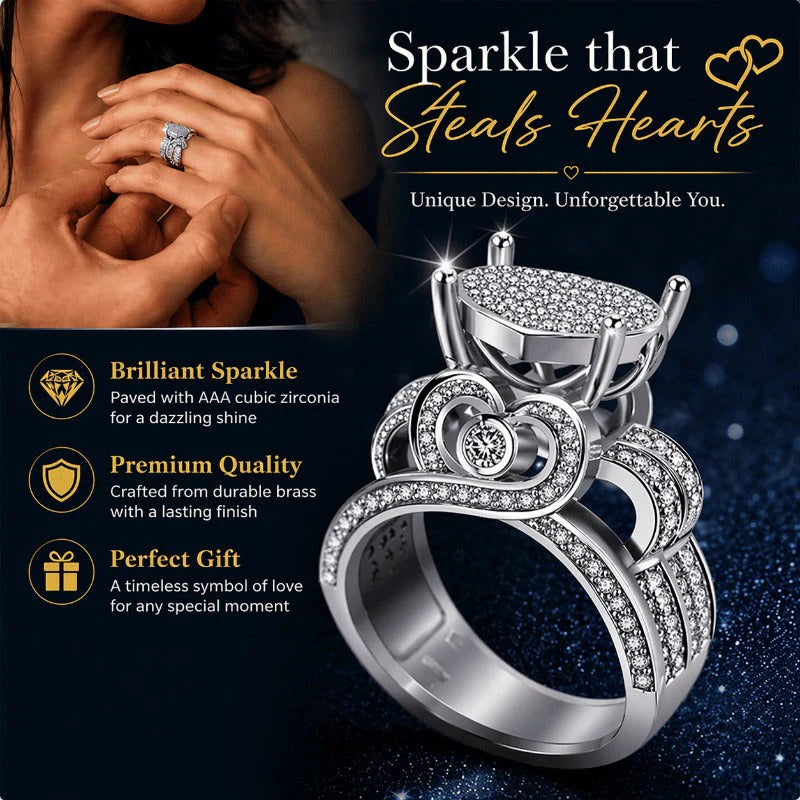 Double Heart Pave Ring